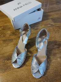 Srebrne sandały na obcasie, buty ślubne, Anna Field, NOWE