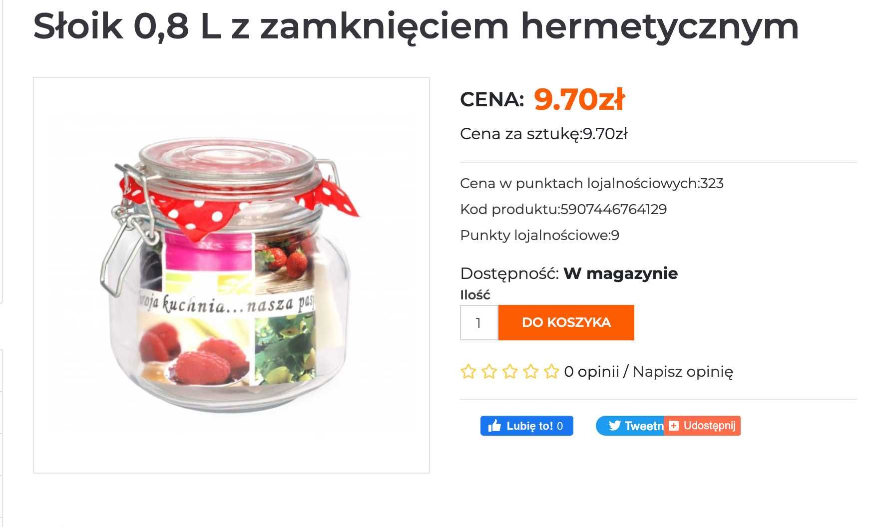 Słoik 0,8 L z zamknięciem hermetycznym