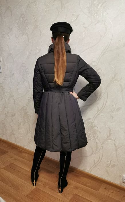 Теплая зимняя куртка серое пальто пуховик, размер S M L