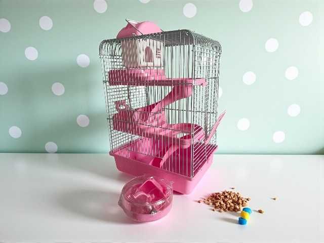 Klatka dla chomika NOWA 3 piętra domek kołowrotek piodełko różowa