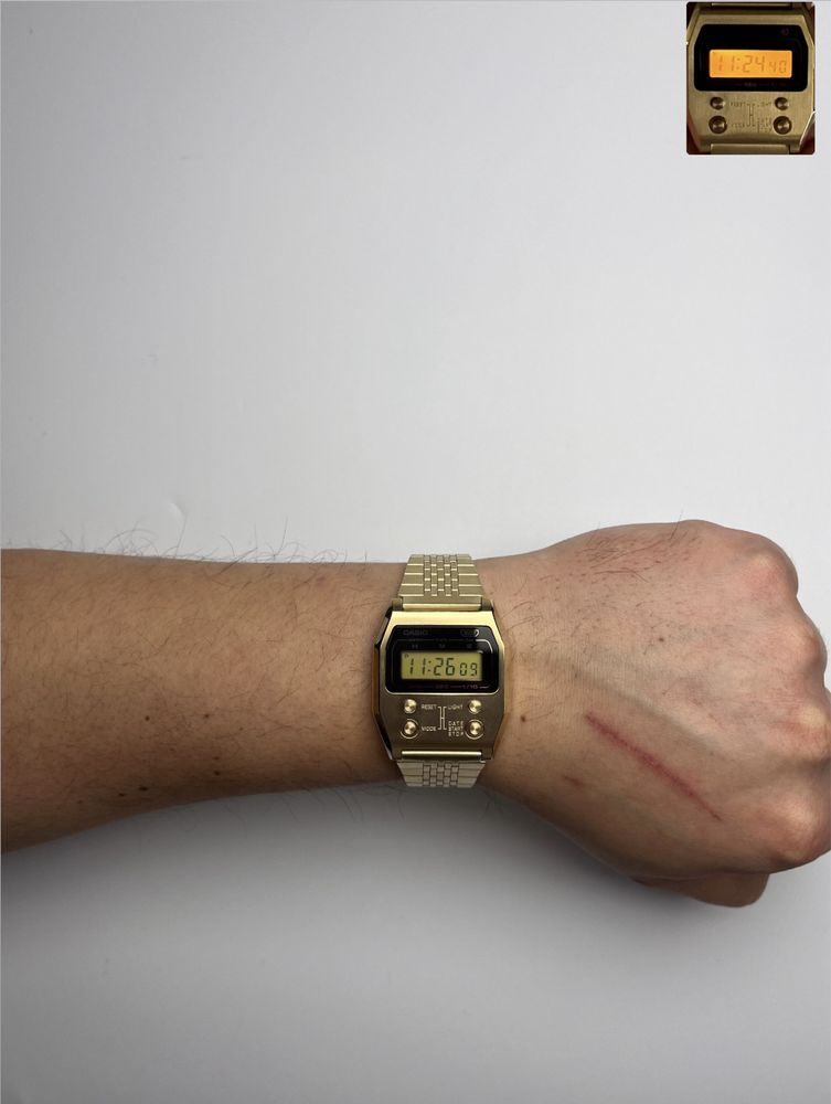 Casio a-1100g, золотистий годинник, касіо вінтаж