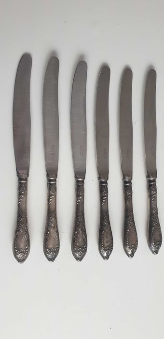 Starocie z Gdyni - Stare sztućce posrebrzane - zestaw 6 noży NIERŻ