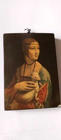 Dama z gronostajem Da Vinci deska mały obraz Stary rare