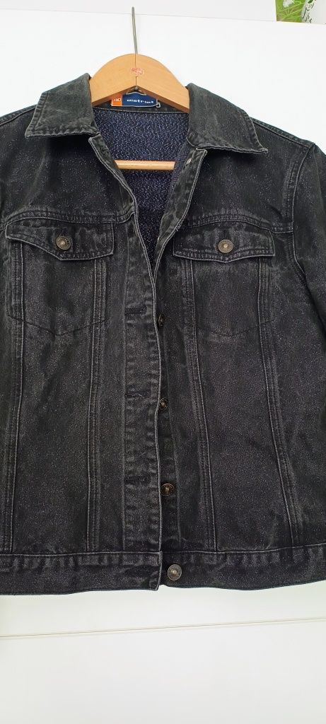 Mega czarna brokatowa kurtka bawełniana jeansowa