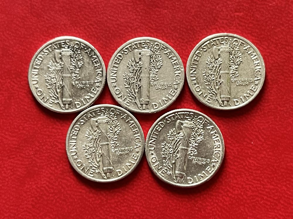 Срібні дайми 10 центів США меркурій 1937-1945 люкс