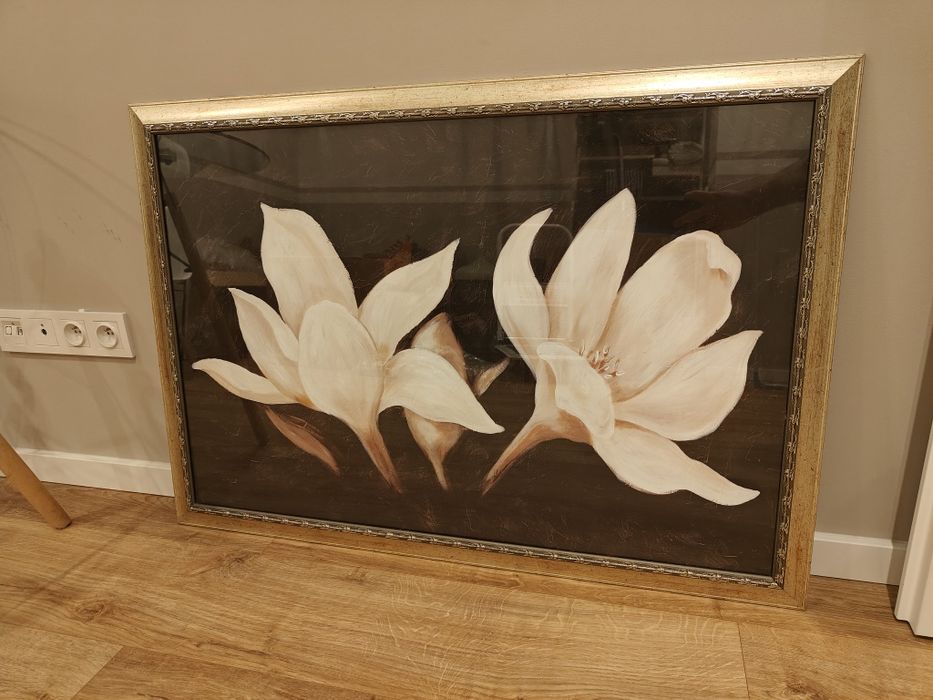 Plakat kwiaty w złotej ramie 100 X 70
