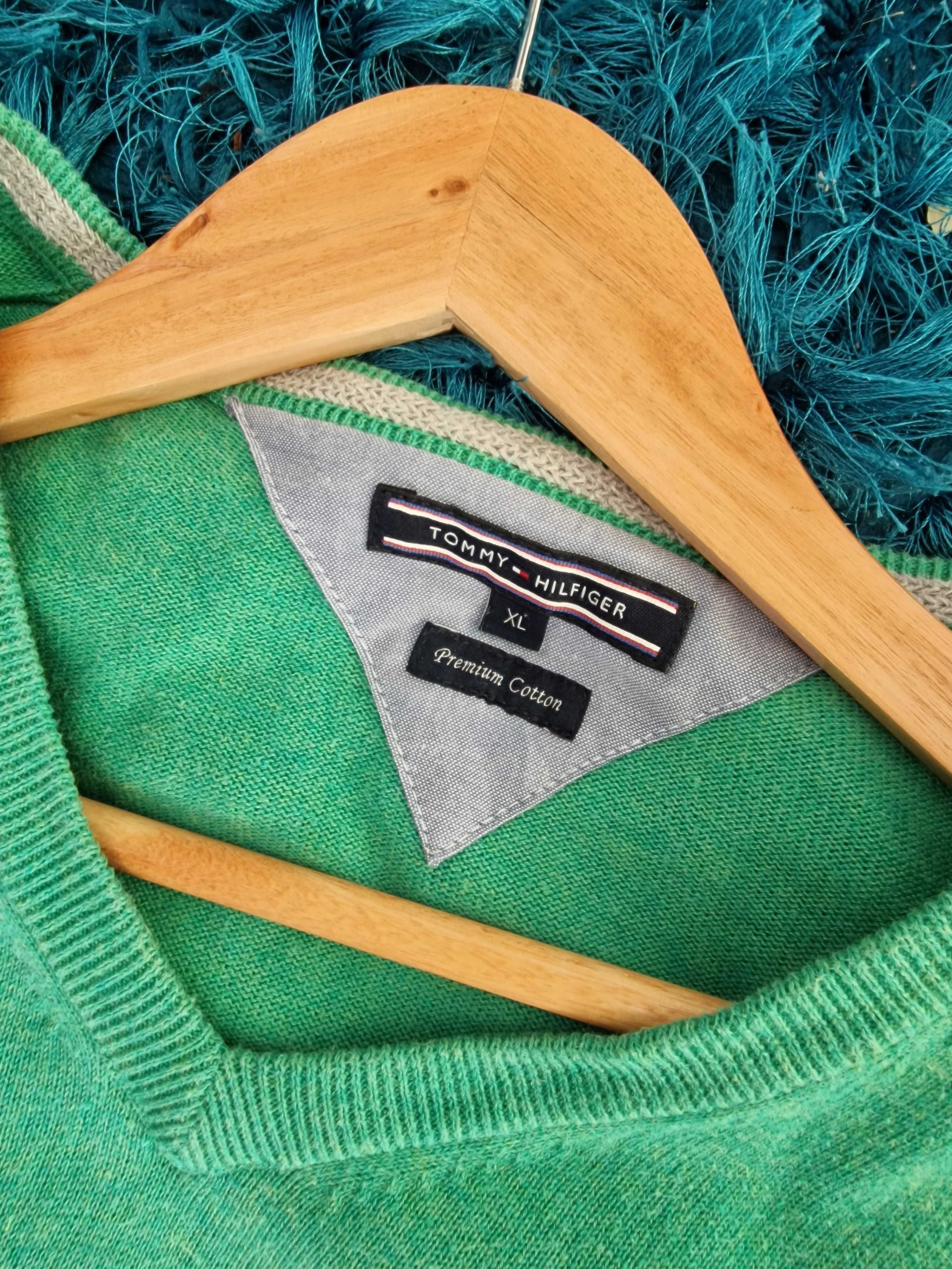 Męski sweter Tommy Hilfiger roz. XL, zielony, stan bdb. Sweterek