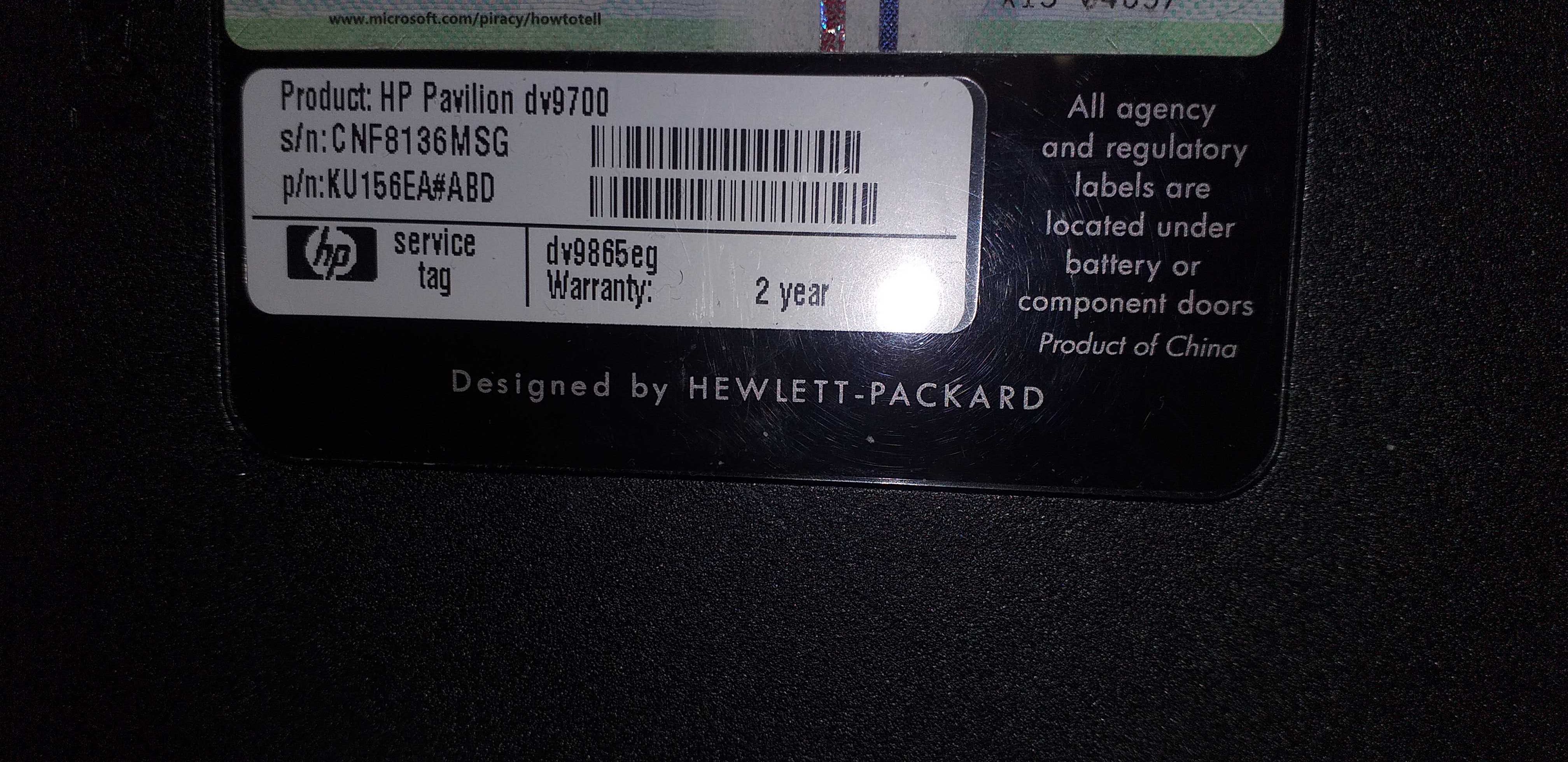 Laptop hp Pawilion dv9700