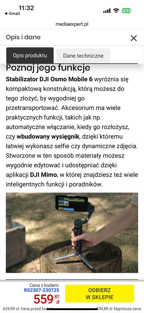 Gimbal ręczny DJI Osmo mobile 6