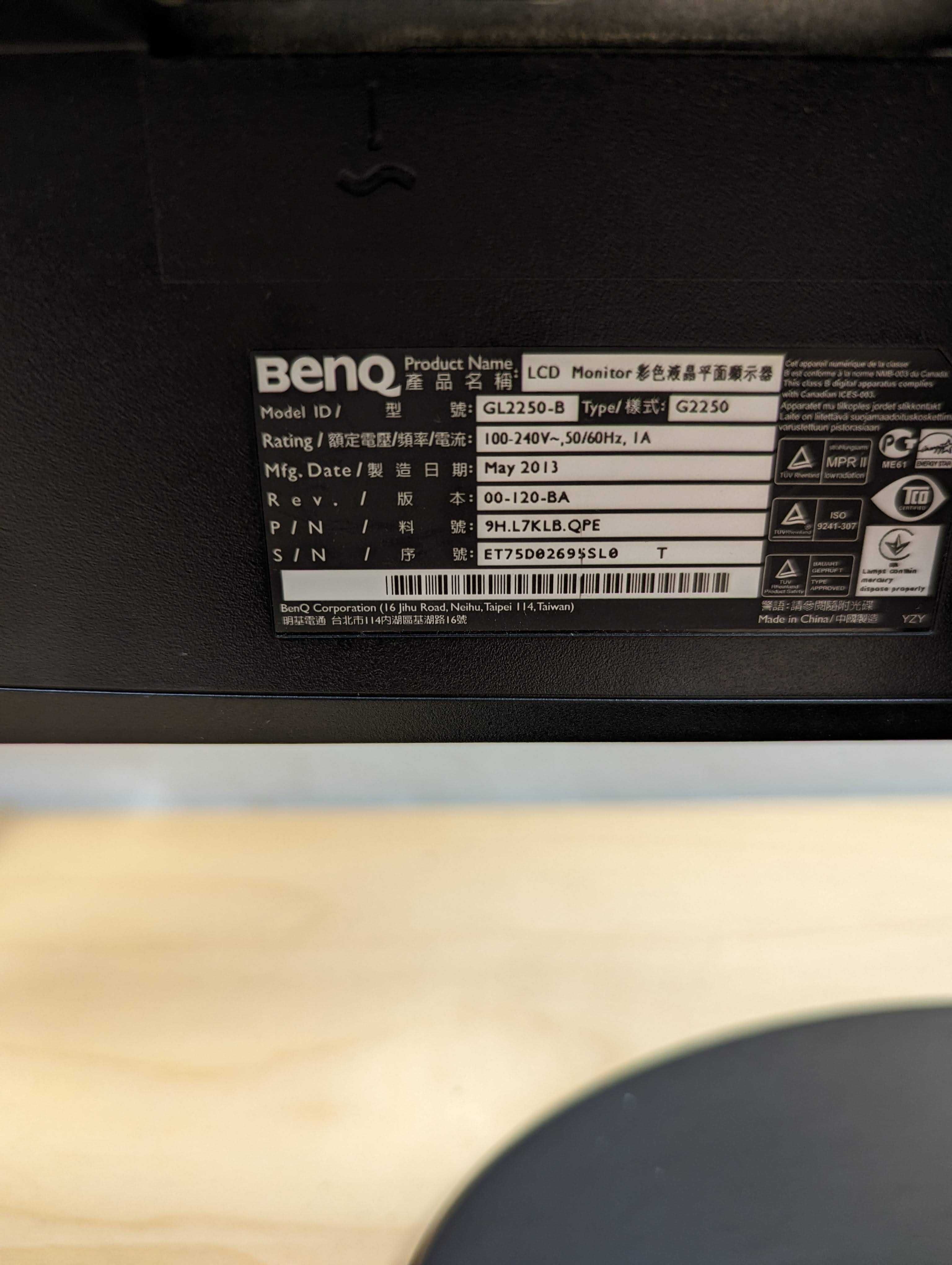 Monitor BENQ 22" model GL2250 Full HD 1920 x 1200