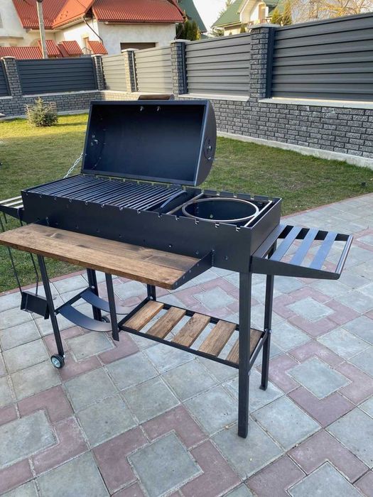 Мангал з кришкою та поличкою для дров метал 5 мм на 13 шампурів