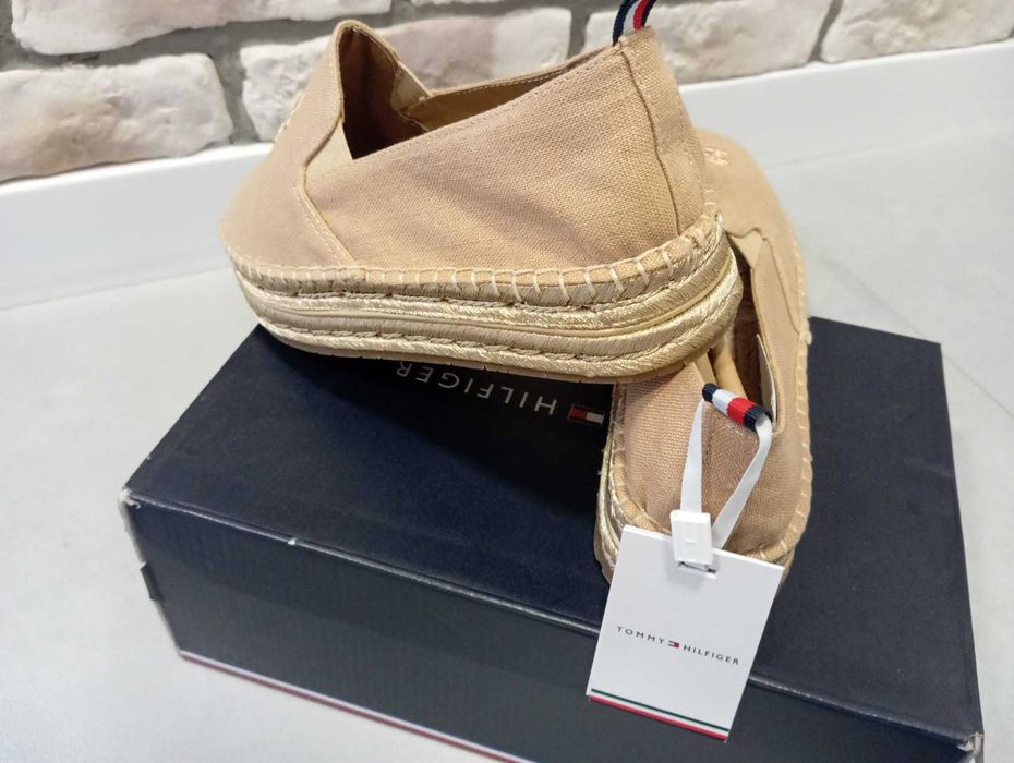 Tommy Hilfiger espadryle platforma EMBROIDERED GOLD beżowe damskie 36