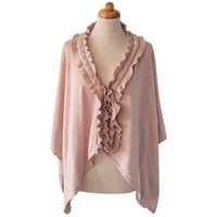 Różowa asymetryczna narzutka falbany L XL ponczo kardigan sweter