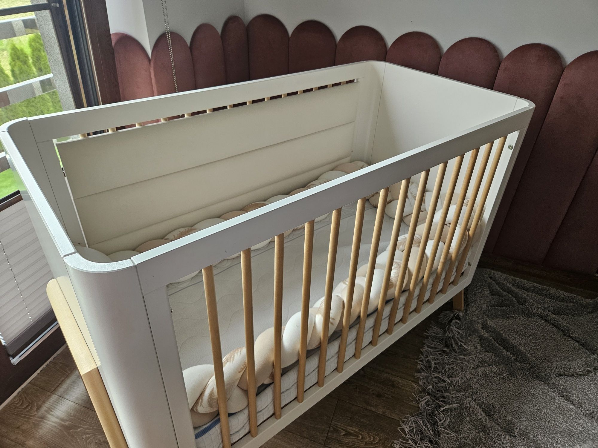 Łóżeczko 120x60 drewno styl loft materac plus dodatki