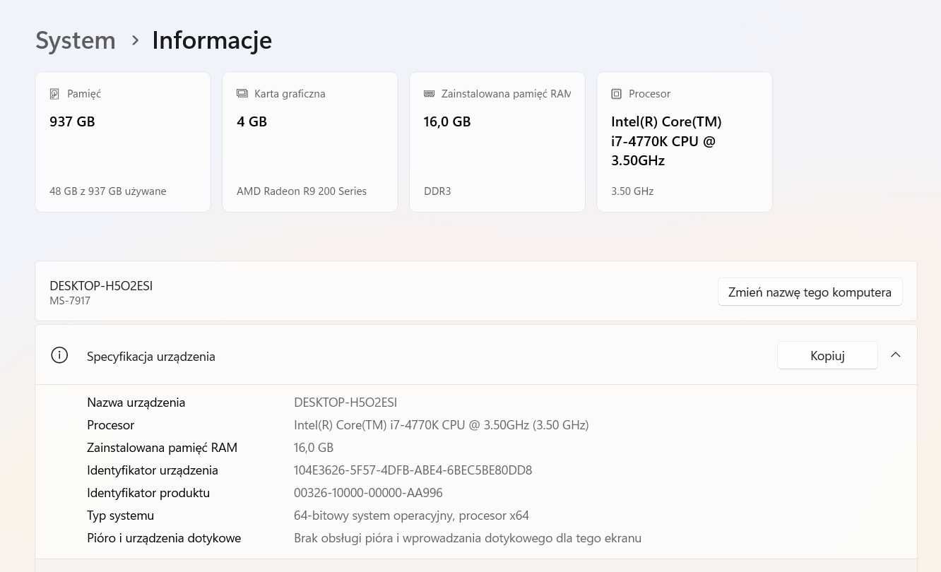 Komputer i7 4770k 16GB Radeon R9 290X SSD + HDD - do gier i pracy