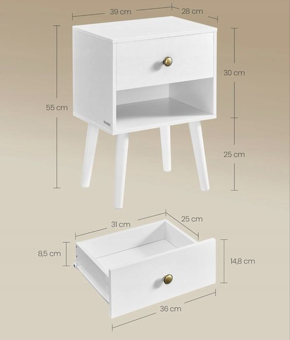 Szafka nocna stolik pomocniczy boczny biała szuflada