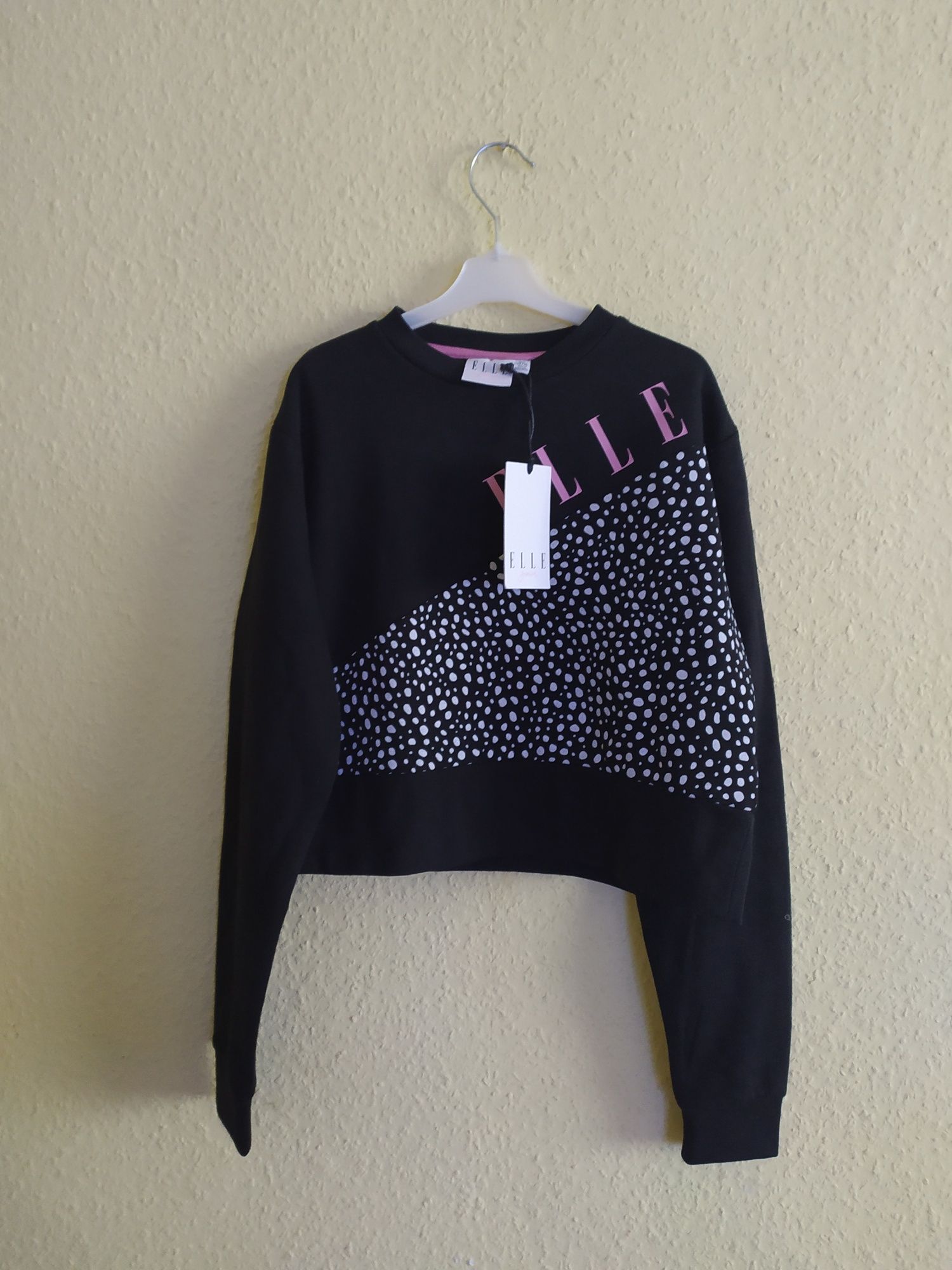 NOWA Bluza czarna ELLE miękka, oversize cropped crop 14-15 lat