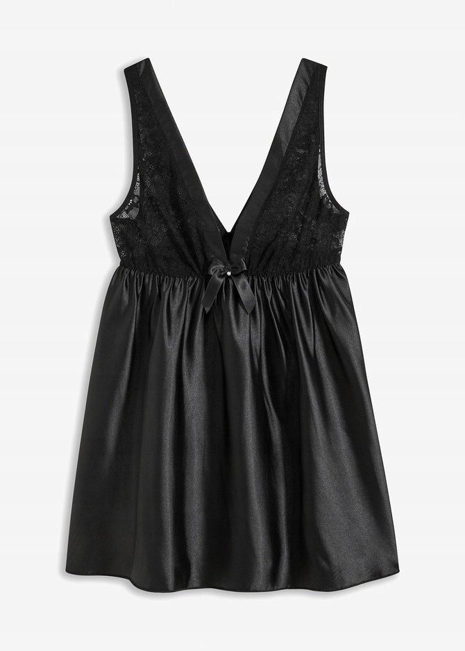 B.P.C koszula nocna babydoll satynowa czarna z koronką ^48/50