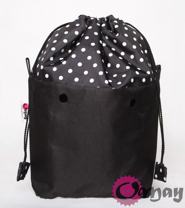 Czarny organizer do OBAG STANDARD worek groszki białe komin OMAY