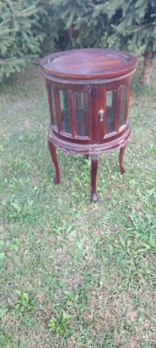 Barek okrągły z tacą rzeźbiony vintage styl art deco shabby chic