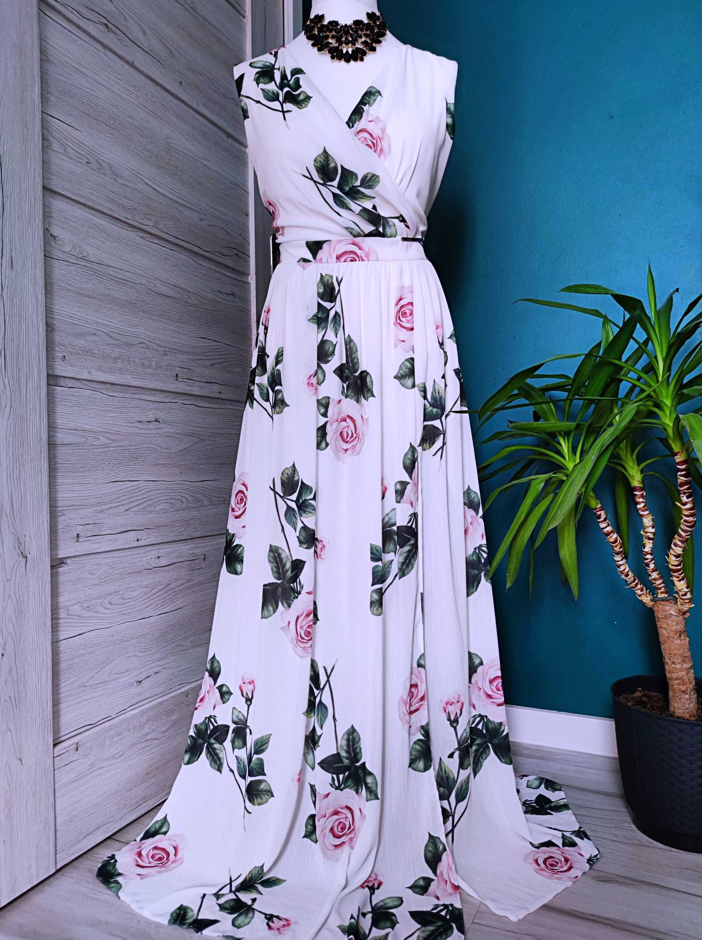 długa suknia wizytowa w kwiaty rozmiar 42 xl elegancka na wesele