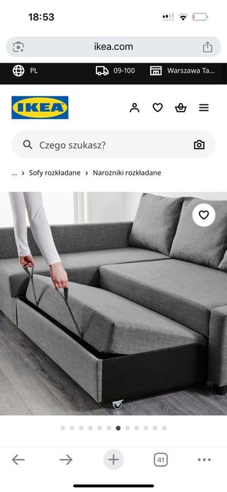 Narożnik rozkładany ikea z pojemnikiem na posciel
