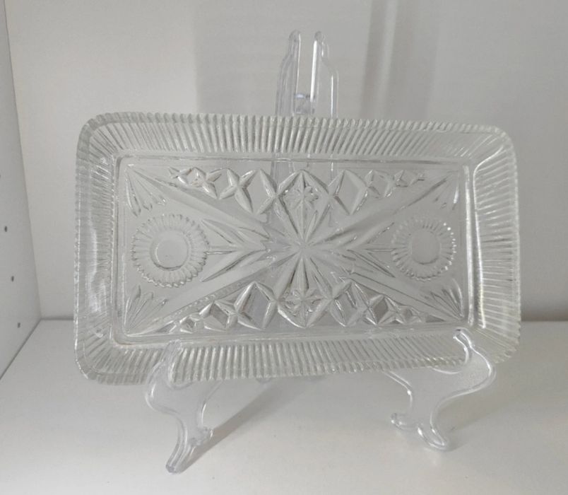 Szklana tacka taca na ciastka w słoneczniki PRL Retro