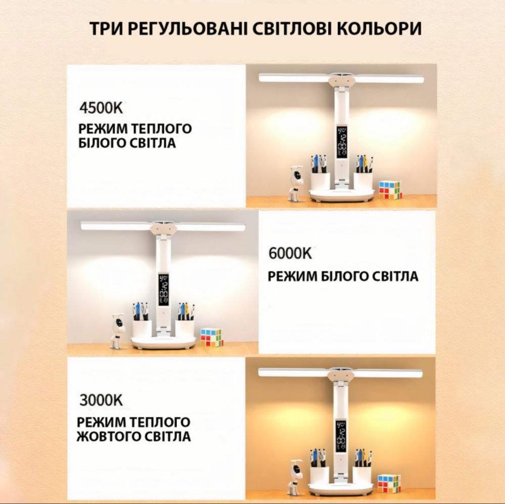 Світлодіодна настільна лампа з двома плафонами на акумуляторі