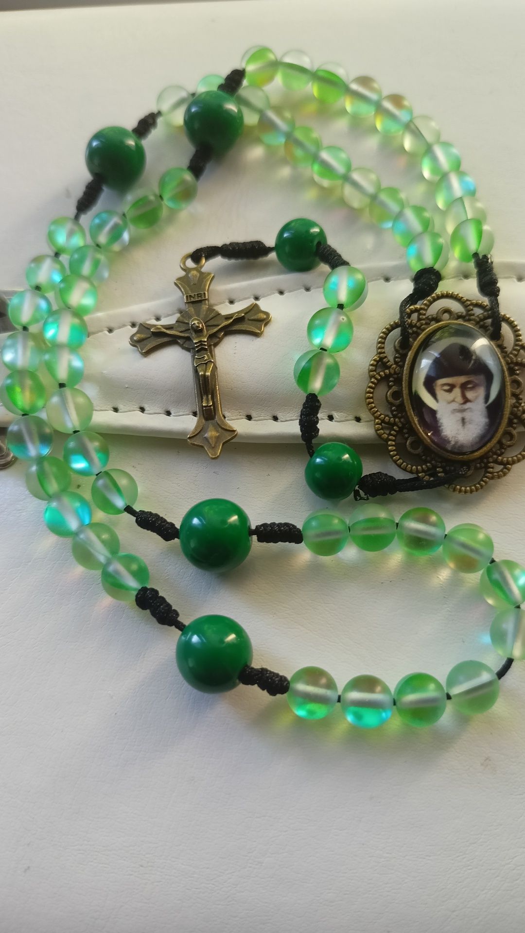 Różaniec w zieleni św. Charbel- handmade