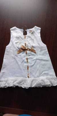 Sukienka dla  dziewczynki biała z wstażeczka