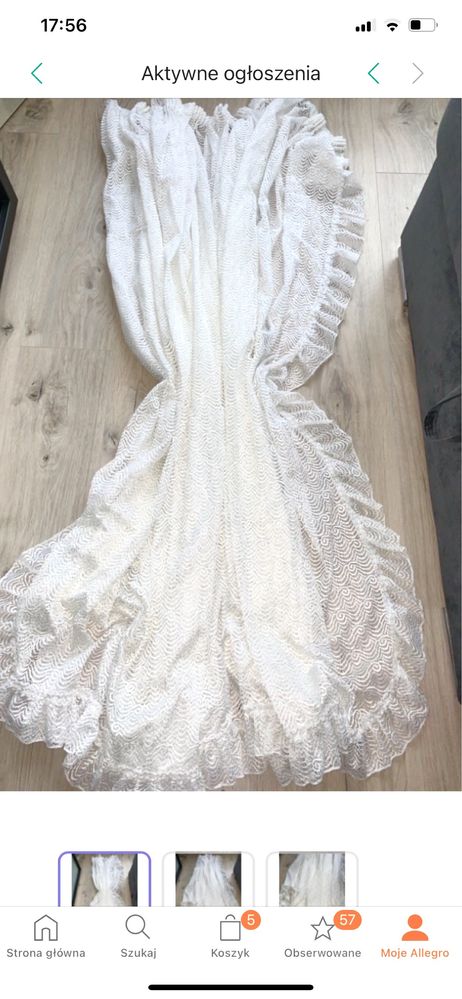 Biała gęsta elegancka firanka z falbanką koronka szer.380 wys.160