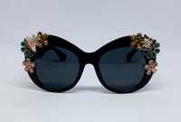 Женские красивые подиумные очки большие массивные в камнях черные