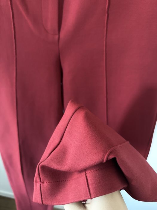 Spodnie w kant mango malinowa czerwień malinowe elastyczne wysoki stan