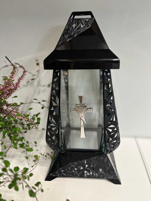 Elegancki Znicz Kapliczka lampion Verso Ażur Duża 38 cm złoty srebrny