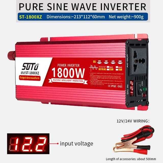 Інвертор перетворювач напруги SUTU 1800W, чиста синусоїда