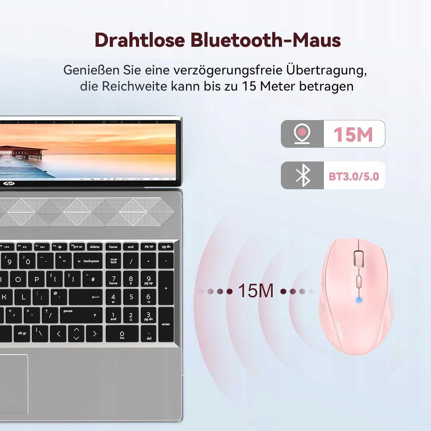Mysz Bezprzewodowa Do Komputera Bluetooth 3200DPI Różowa