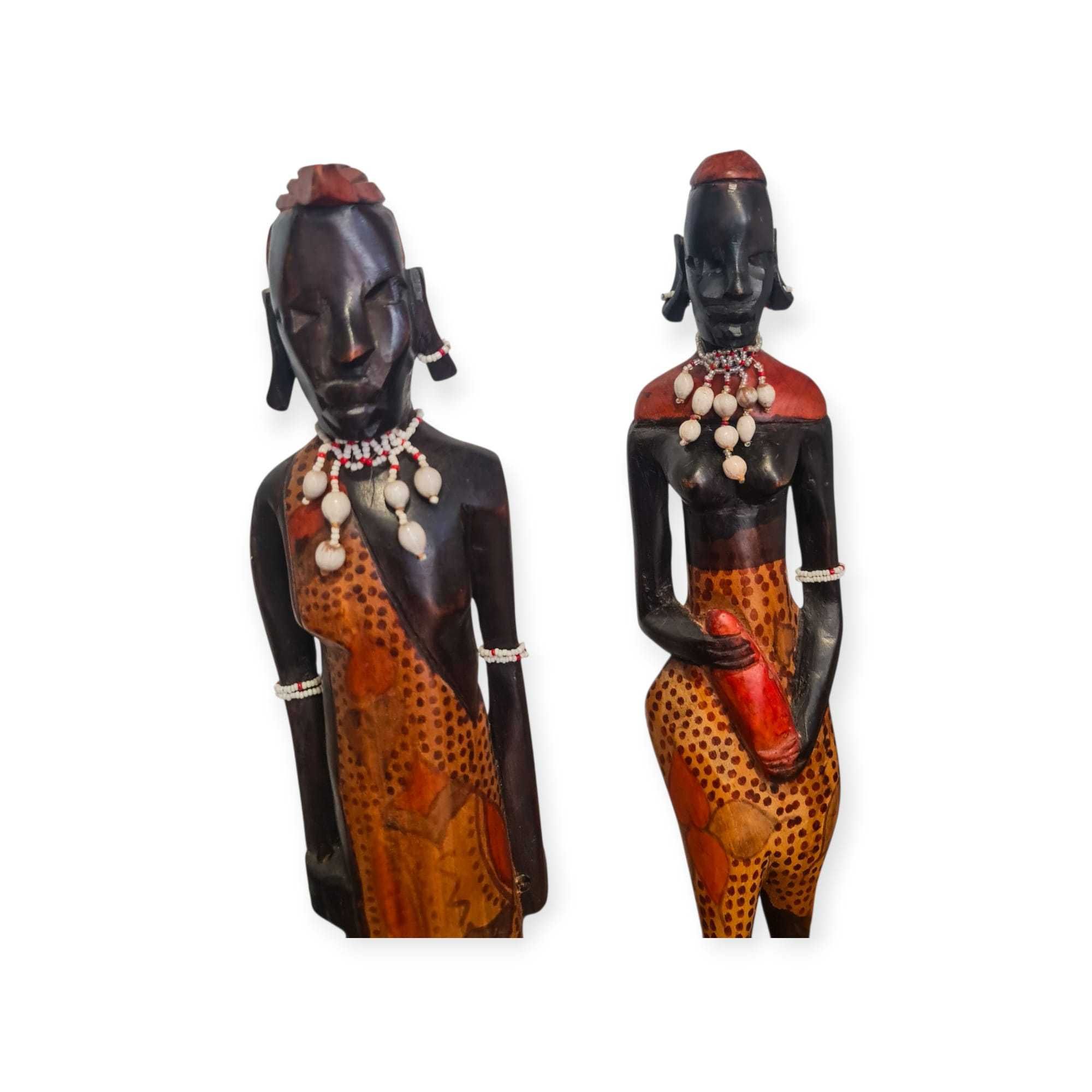 Par Estatuetas Africanas Madeira Pintada – 46 cm