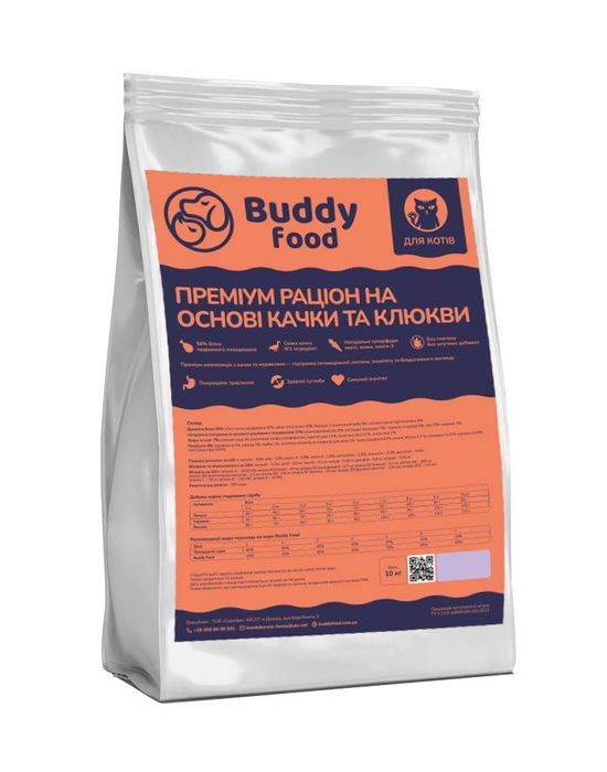 Корм (преміум) для котів і кішок - Buddy Food з качкою та клюквою