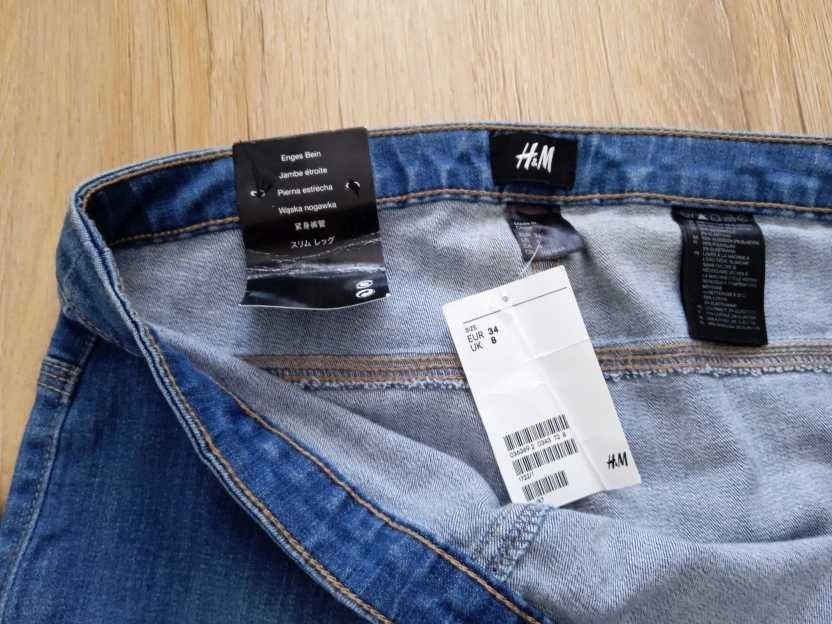 Nowe z metką jeansy dżinsy H&M Slim Leg wąska nogawka r.34 sklep 129zł