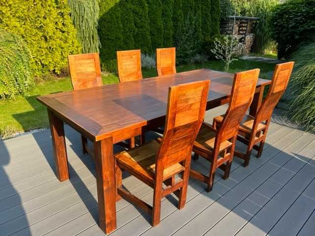 Stół 220x95cm + krzesła 6szt z drewna egzotycznego