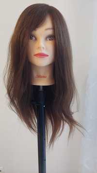 Głowa fryzjerska damska naturalna brązowa  50-55 cm. Włosy naturalne.