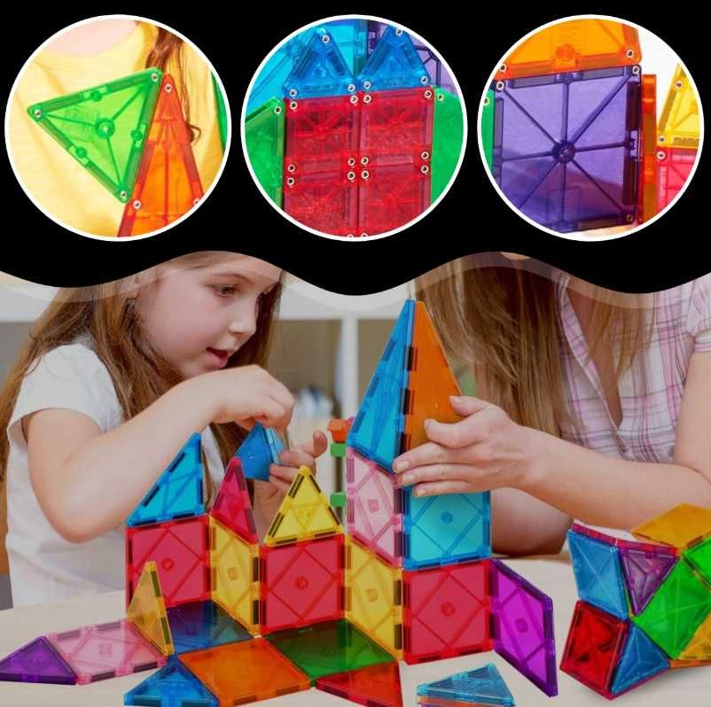 Klocki Magnetyczne Edukacyjne Konstrukcyjne Dla Dzieci Układanka 45EL