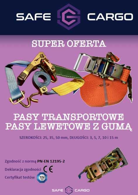 Pas transportowy 15m x 100 mm – 10 T z napinaczem CERTYFIKAT TÜV