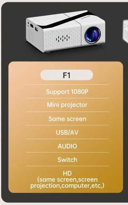 Mini projektor LED TFT LCD 1080p HDMI USB AV 24-60 cali