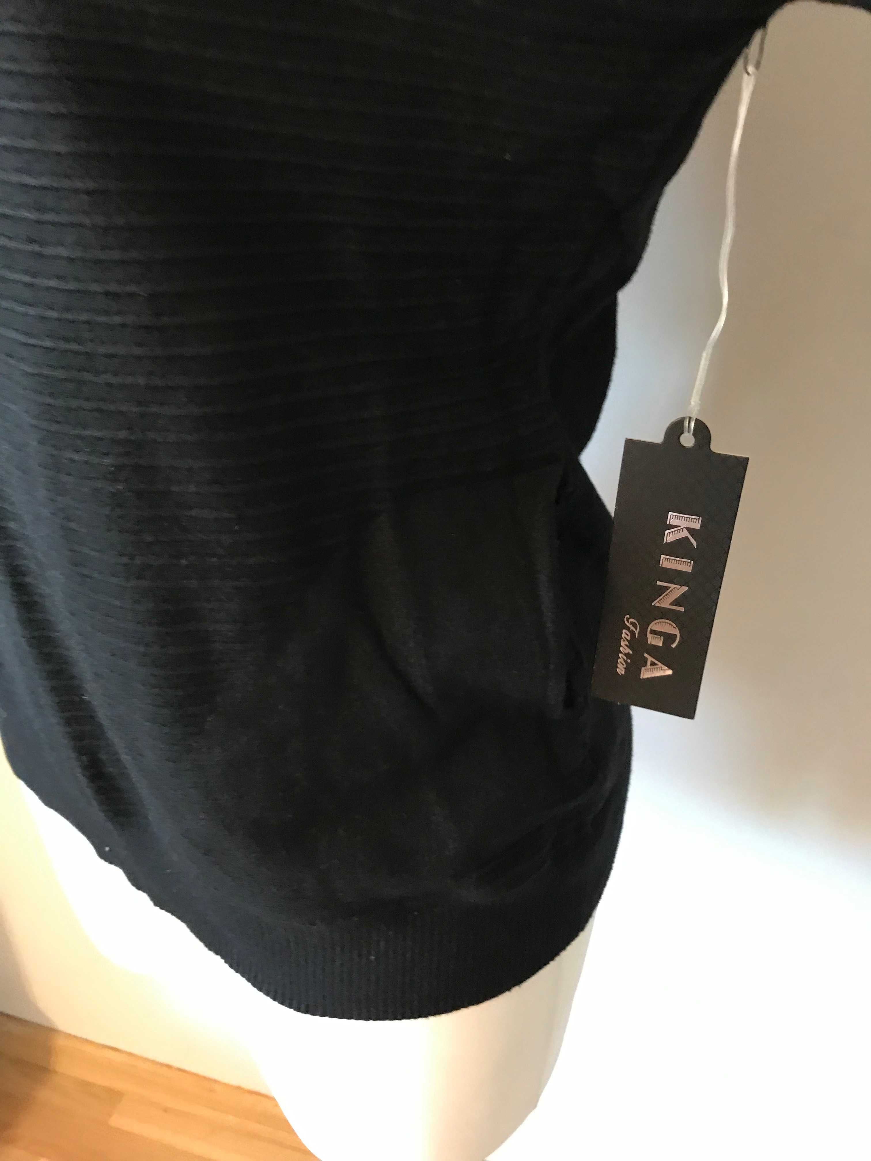 Czarny sweter w prążki z kieszeniami klasyczny r. 48/50 nowy