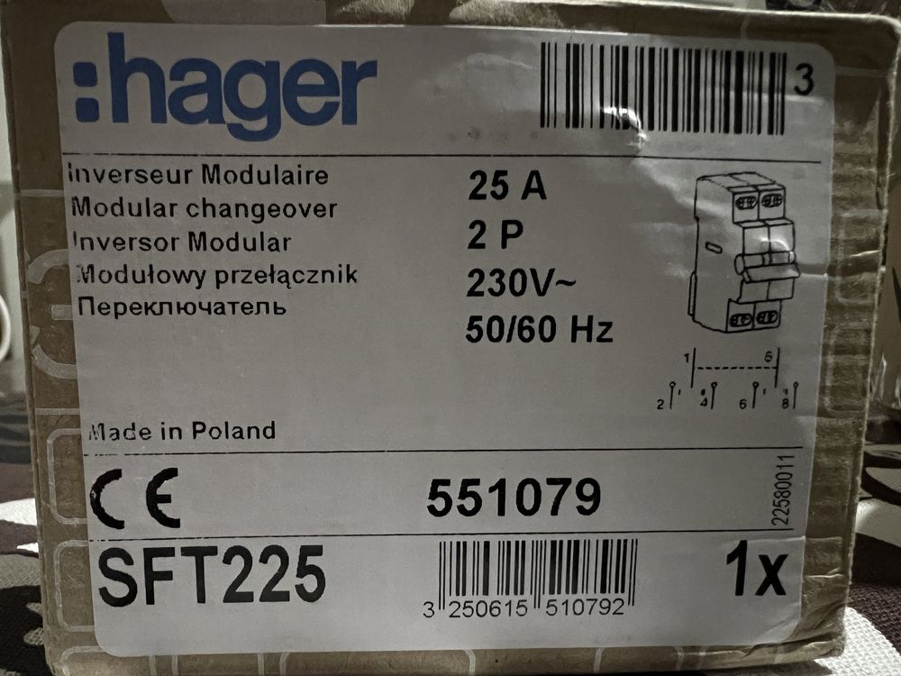 Переключатель нагрузки 1-0-2, 2-х полюсный, 25 А, SFT225 Hager