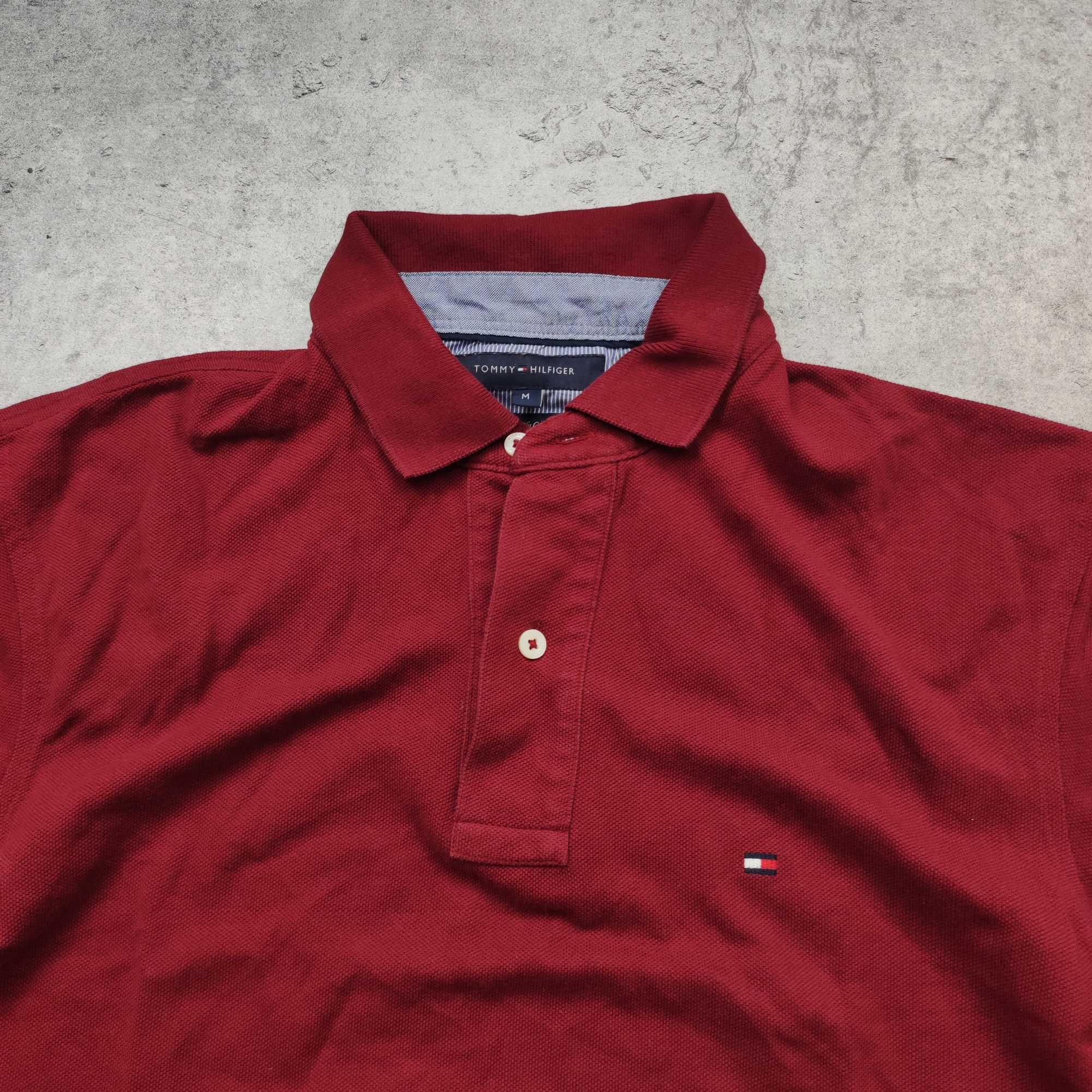 MĘSKA Koszulka Bawełna Polo Elegancka Tommy Hilfiger Bordowa PREMIUM