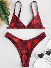 Kostium kąpielowy bikini snake wąż animal print czerwone 38 M