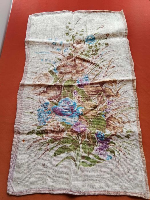 Lniana ściereczka, serweta kuchenna z okresu PRL-u