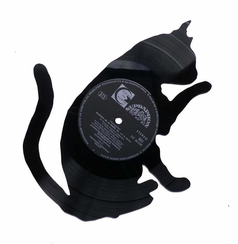 Silhueta decorativa Gato feita de um disco de vinil